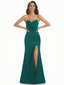Sexy Strapless Mermaid Silky Satin Long Evening Formal Dresses Side Slit
