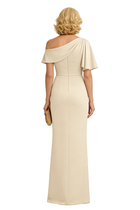 One Shoulder Mother of the Bride Dresses Champagne Satin Wedding Party Gowns for Moms