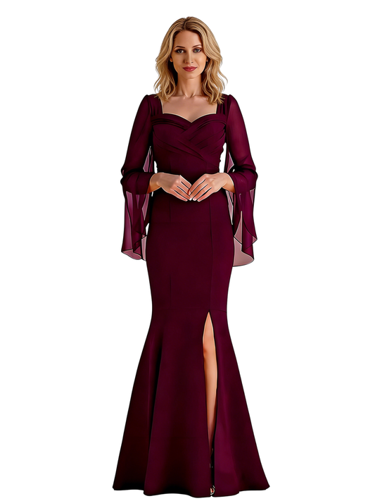 Slit Floor Length Mother of The Bride Dresses Long Chiffon Wedding Mom Dresses