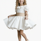 Short Sleeve Ruffle Neck Satin Skater Style Knee Length Junior Bridesmaid Dress