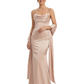 Kiarelys Spaghetti Straps Corset Satin Ruched Mermaid Long Formal Evening Dresses