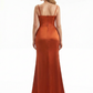 Elegant Spaghetti Straps Boning Side Slit Mermaid Soft Satin Long Black Tie Gowns