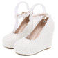 Buckle Wedge Lace White Wedding Shoes