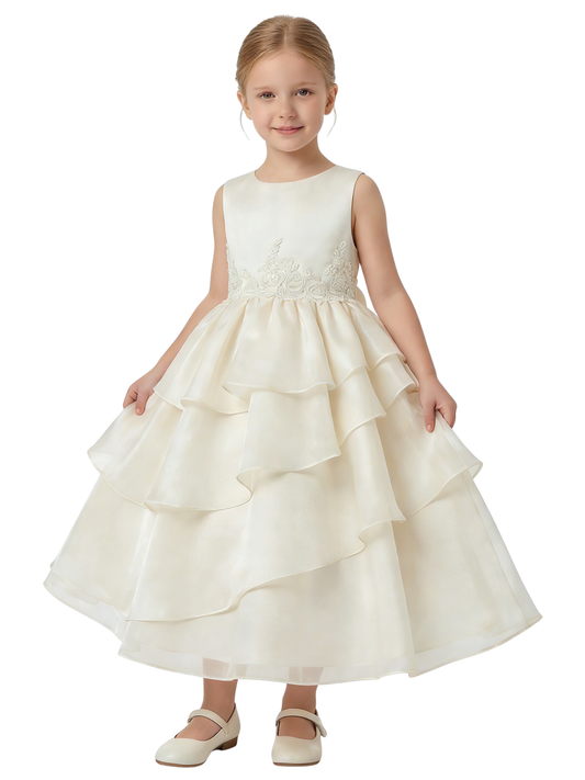 Lace Bodice Flower Girl For Wedding Party Gowns Layered Skirt Princess Wedding Dresses