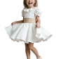 Short Sleeve Ruffle Neck Satin Skater Style Knee Length Junior Bridesmaid Dress