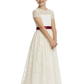 Short Puff-Sleeve Round-Neck Flower Girl Dress Lace Gown with Satin Waist Bow & Intricate Lace Overlay for Wedding & Formal Gatherings