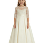 Long Sleeve Lace Flower Girl Dress, Satin Ball Gown Silhouette Spaghetti-Straps Bodice