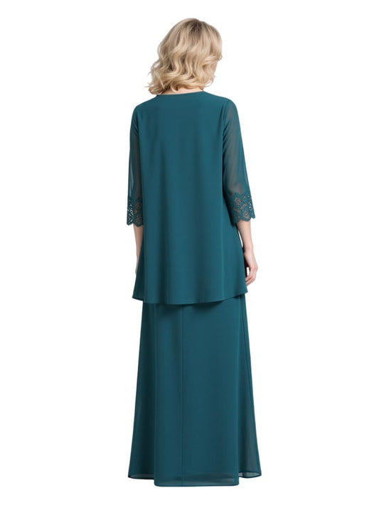 3PCS Chiffon Mother of The Bride Dresses A-line Wedding Formal Evening Gowns