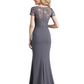 Slit Chiffon Jewel Mother of The Bride Dress Evening Gown Short Sleeve