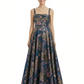 Elegant Floral Spaghetti Straps A-Line Long Formal Evening Dresses