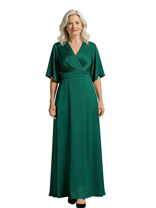 Luxe Silk Satin Mother of The Groom Dresses Grandmother Wedding Formal Wear Attire V-Neck