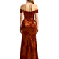 Simple Off Shoulder Side Slit Mermaid Long Satin Floral Formal Evening Dresses For Ladies