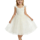 Lace Bodice Tulle Ball Gown Flower Girl Dress with Sweetheart Neckline and Flutter Sleeves