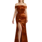 Simple Off Shoulder Side Slit Mermaid Long Satin Floral Formal Evening Dresses For Ladies