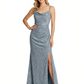Elegant Jewel Spaghetti Straps Floral Burnout Chiffon Sheath Formal Evening Dresses