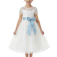 Lace Flower Girl Dress for Wedding with Round Neck Short Sleeves Tulle A Line Formal Gown