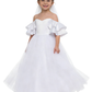 Elegant Off-Shoulder White Tulle Flower Girl Dress with Ruffled Sleeves and Full-Length Princess Skirt