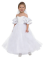 Elegant Off-Shoulder White Tulle Flower Girl Dress with Ruffled Sleeves and Full-Length Princess Skirt