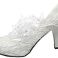 Dress First Wedding Shoes for Bride Women Pump Faux Leather High Heel Closed Toe Flower Rhinestone Lace Elegant Slip On Shoes