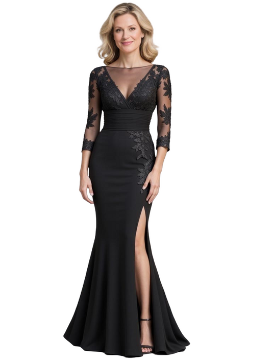 Lace Chiffon V-Neck Mother of The Bride Dress Evening Formal Gowns