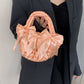 satin basket bucket bag bow woven handbag fashionable versatile single shoulder woven bag