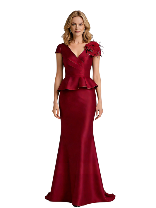 V-Neck Satin Wedding Formal Dresses Satin Mother of The Groom Dresses Wedding Outfits for Moms