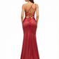 Ladies One Shoulder Silky Satin Criss Cross Mermaid Long Formal Evening Gowns Side Slit