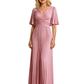 Elegant Blush Grandmother of the Bride Dresses V-neck Wedding Party Gowns for Moms