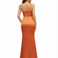 Sexy One Shoulder Twist Knot Ruched Satin Mermaid Long Formal Dresses For Women Side Slit