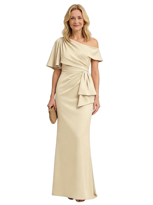 One Shoulder Mother of the Bride Dresses Champagne Satin Wedding Party Gowns for Moms