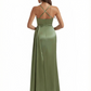 Ladies Silky Satin Mermaid Maxi Evening Gowns For Women Spaghetti Straps Side Slit Boning