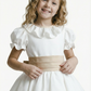 Short Sleeve Ruffle Neck Satin Skater Style Knee Length Junior Bridesmaid Dress