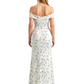 Simple Off Shoulder Side Slit Mermaid Long Satin Floral Formal Evening Dresses For Ladies