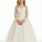 Sheer Long Sleeve Embroidered Lace Ball Gown Ankle Length Flower Girl Dress