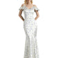 Beautiful Mermaid Cold Shoulder Floral Satin Maxi Floral Formal Dresses For Women