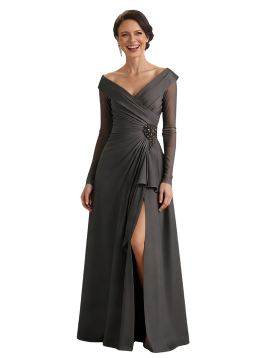 Elegant V Neck Satin A-Line Mother of The Bride Dresses Silk Gowns