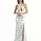 Simple One Shoulder Side Slit Mermaid Floral Satin Maxi Floral Formal Dresses For Women