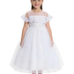 Off Shoulder Flower Girl Dress with Illusion Neck Tulle Skirt Beaded Waist Formal Gown