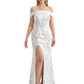 Simple Off Shoulder Side Slit Mermaid Long Satin Floral Formal Evening Dresses For Ladies