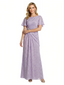 Elegant Flutter Sleeves Ruching Floral Burnout Chiffon A-line Formal Evening Dresses