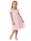 Chiffon A Line Flower Girl Dress with Square Neck Puff Sleeves and Pleated Midi Skirt