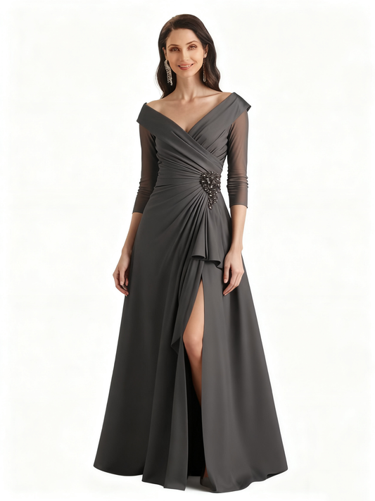 Elegant V Neck Satin A-Line Mother of The Bride Dresses Silk Gowns