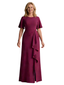 A-Line Mother of the Bride Dresses Slit Chiffon Formal Dresses for Weddings Ruffle Short Sleeve