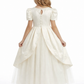 Vintage Style Flower Girl Dress with Puff Sleeves Structured Bodice and Layered Tulle Skirt