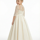 Long Sleeve Lace Flower Girl Dress, Satin Ball Gown Silhouette Spaghetti-Straps Bodice