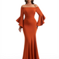 Elegant Bell Sleeves Off The Shoulder Mermaid Stretchy Crepe Long Evening Formal Dress