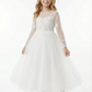 Long Sleeve Illusion Neck Lace Bodice Tulle Floor Length Flower Girl Dress for Wedding
