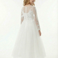 Long Sleeve Illusion Neck Lace Bodice Tulle Floor Length Flower Girl Dress for Wedding
