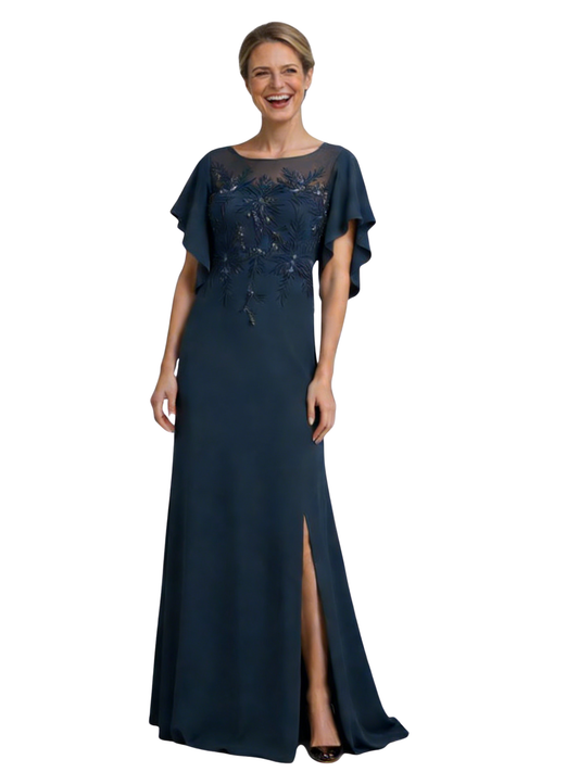 Elegant Jewel Chiffon Formal Dresses Mermaid Mother of The Bride Gowns