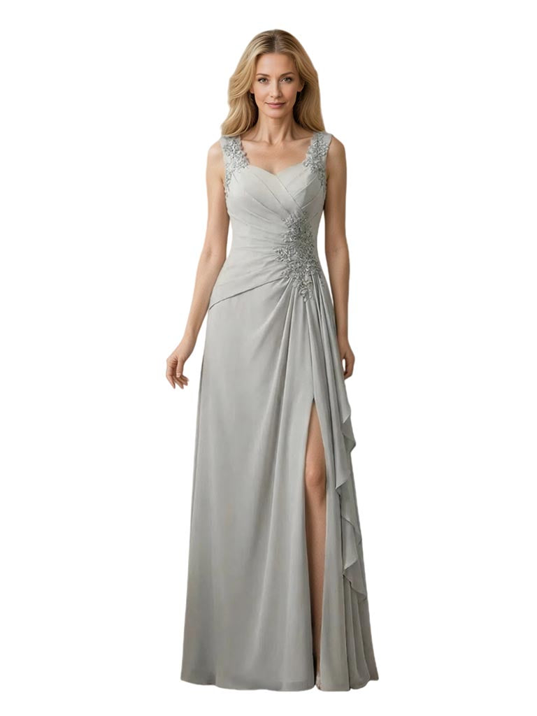 Sleeveless Slit Mother of The Bride Dresses A-line Wedding Formal Gowns